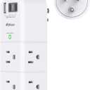 PD20W USB Outlet Extender Surge Protector - with Rotating Plug, 6 AC Multi Plug and 3 USB Ports (2 C), 3-Sided Swivel Power Strip Spaced Splitter for Home, Office, Travel (White)