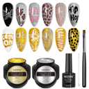 MIZHSE Gold and Silver Poke Gel Nail Polish, with Professional Poke Foundation Gel and Brush Tool, Multifunctional Drawing Painting Nails Art Design Lace Letter Wave Flower Manicure DIY Home