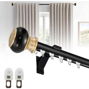 Wall Mounted Curtain Track Silent Curtain Rail Track System Roman Rod Heavy-Duty Single Roman Curtain Rods Aluminum Sliding Curtains Rails for Room Divider Living Bedroom (Black, 7.5FT(2.3m))