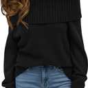 Okiwam Womens Off The Shoulder Sweater 2025 Fall Fashion Casual Loose Knitted Long Sleeve Pullover Trendy Tops (Medium, Black)