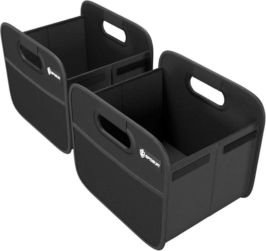 Sposuit Trunk Organizer for Car - Collapsible Split Trunk Storage with Reinforced Handles, SUV Trunk Organizers for Grocery Cargo (Black, 2Pack)