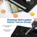 Minimalist Wallet with AirTag Holder Credit Card Holder Slim Wallet for Women, Leather Front Pocket Wallet Compact Small Card Holder Travel Thin Card Case ID Window RFID Blocking (Black)