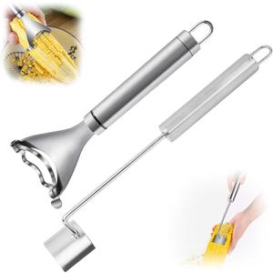 2 Pcs Stainless Steel Corn Peeler and Stripper Tool Set, Corn Stripper Cob Stripper Tool, Corn Stripper for Corn on the Cob Remover Tool Corn Thresher with Ergonomic Handle Kitchen Gadget