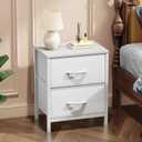 Sweetcrispy Nightstand with 2 Storage Drawers, 20" Height Small Bed Side Furniture End Table, Wooden Top Fabric Cabinet Kids Night Stand Mini Dresser for Bedroom, Closet, Entryway, Dorm, White