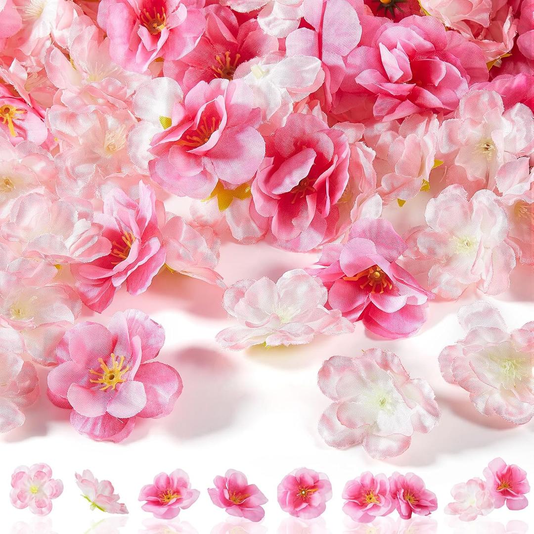 WILLBOND 150 Pieces Cherry Blossom Heads Artificial Fake Silk Cloth Petals Mini Cherry Flowers Petals for Dress DIY Accessories Home Wedding Party Decoration (Fresh)