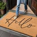 Hello Door Mat Outdoor Coco Coir Doormat, with Heavy-Duty PVC Backing - Natural - Perfect Color/Sizing for Outdoor/Indoor uses. (30 x 17, Hello Script-20)