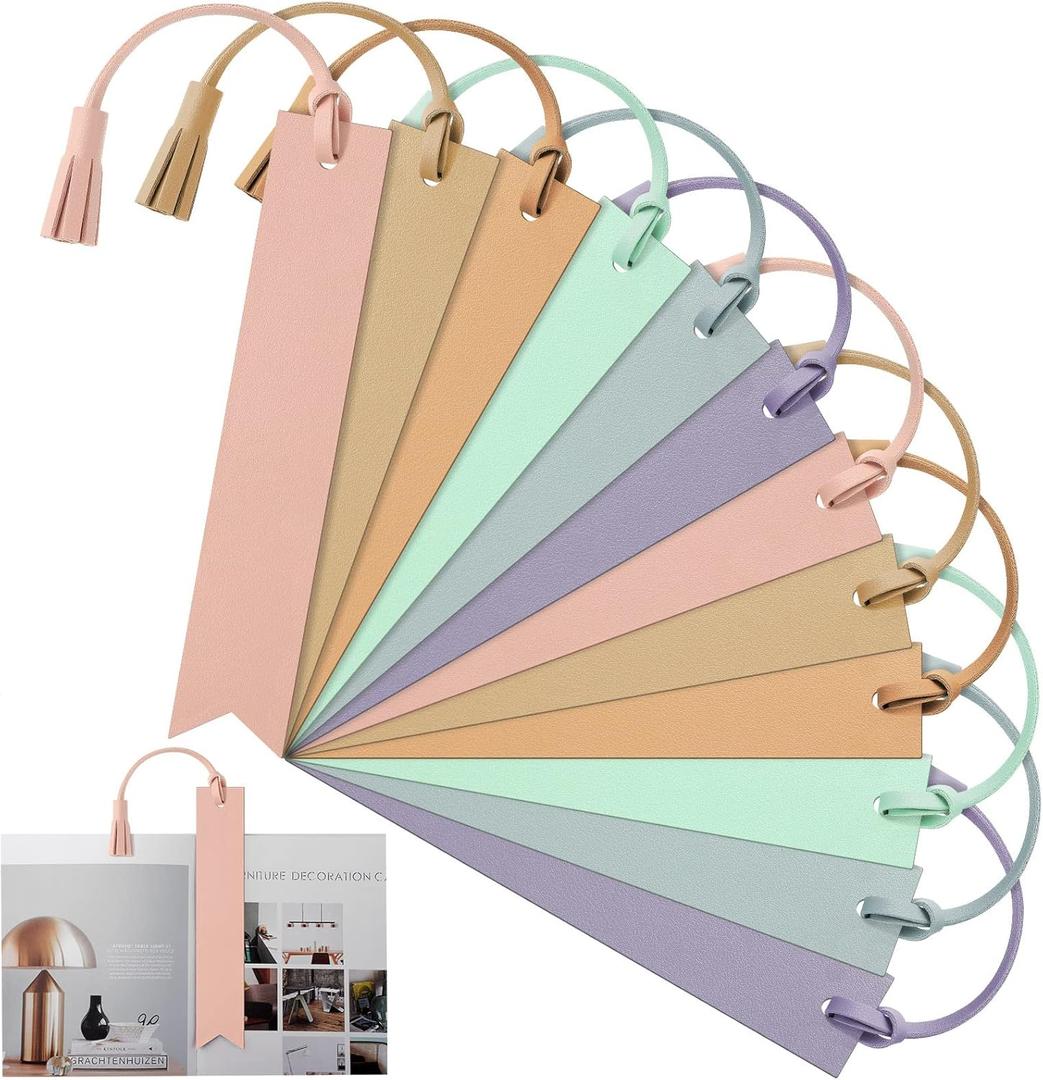 Panelee 12 Pcs Teacher Appreciation Gifts Bulk Pastel Leather Bookmarks with Tassel Bookish Book Lovers Gifts Handmade Engravable Blanks Leather Bookmark for Women Bookworm Back to School Supplies