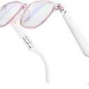 Bluetooth Audio Smart Glasses, Smart Wireless Headphone Sunglasses for Men and Women,Built-in Mic & Speakers,Magnetic Charging (White-Pink)