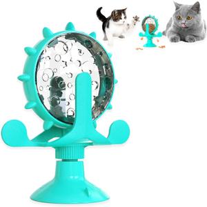 Cat Dog Treat Dispenser Toy - Cat Interactive Feeder Pet Food Toys Feeder 360 Degree Rotating Food Leakage Device Rotate with Strong Suction Cup Money Wheel Shape (Lake Blue)