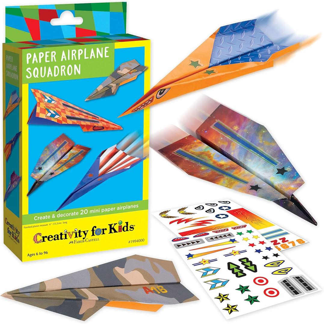 Creativity for Kids Paper Airplane Squadron - Create 20 Paper Airplanes, Mini Craft Kit for Boys, Easter Basket Stuffers and Gift for Boys, Kids Activities (Ages 6+)
