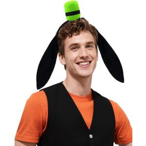 2 Pack Dog Long Ears Headband Black Floppy Dog Ears Headband with Green Hat Cartoon Character Costume Hat for Halloween Costume Cosplay Party Dress up