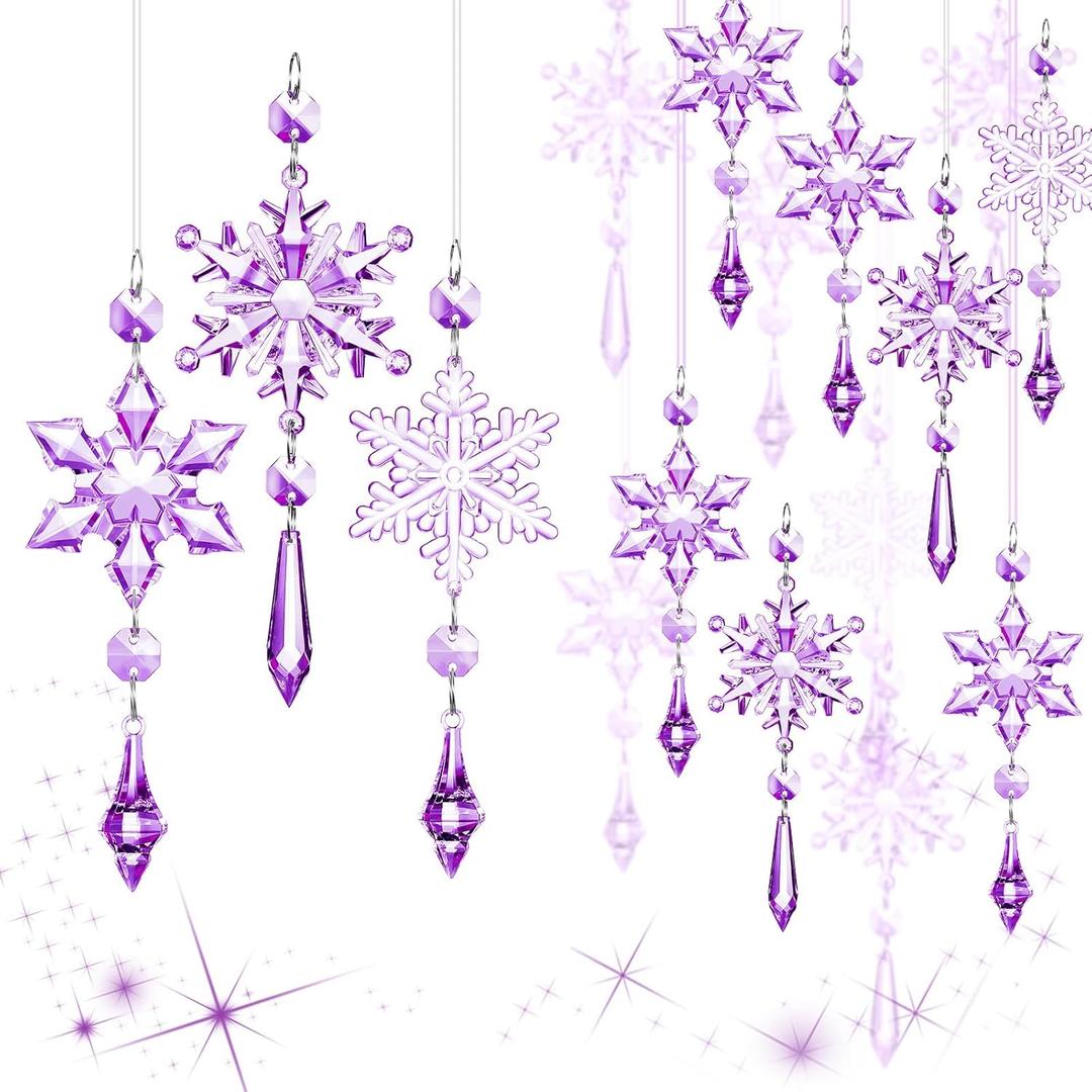 Boao Purple 15 Pcs Crystal Snowflake Ornaments for Winter Valentine Acrylic Snowflake Wonderland Decorations for Party Favor Celebration