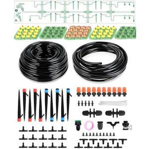Drip Irrigation System for Watering Garden: 65FT Hydroponic Misting Device Kit with Tubing Hose for Potted Plants Outdoor Indoor Greenhouse Patio Raised Growing Flower Bed Lawn Tree