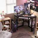 VECELO Corner Desk Computer Desk Writing Table with Smooth Keyboard Tray & Storage Shelves,Compact Home Office Triangle Table,Black