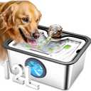 Large Dog Water Fountain Stainless Steel, 12L Pet Drinking Dispenser with Visual Window, Extra Big Cat Fountains Bowl with Filters, Widely Drinking Area,Ultra-Quiet Pump