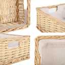 YAHUAN Rectangular Wicker Storage Basket Woven Rattan Basket with Handle, Baskets for Organizing, Bedroom,Living room,Pantry (Wicker with lining)