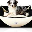 Washable Rectangle Dog Bed with Removable Cover, Color-Block Gingham Cotton Pet Sofa, Breathable Scratch Resistant Dog Bed, Medium (Black+White)