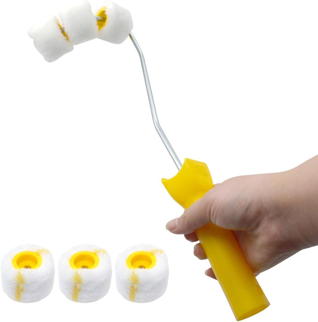 Pipe Paint Roller with Handle kit for Round Gas Pipe, Water PipeFire Pipe, Fence Pipe or Arced Surface|3 PCS Micro Fine and 3 PCS Alternative Rough Fiber Rollers