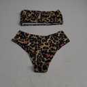 OMKAGI Women's 2 Pieces Bandeau Bikini Swimsuits Off Shoulder High Waist Bathing Suit High Cut (Medium, 0-apricot Leopard)