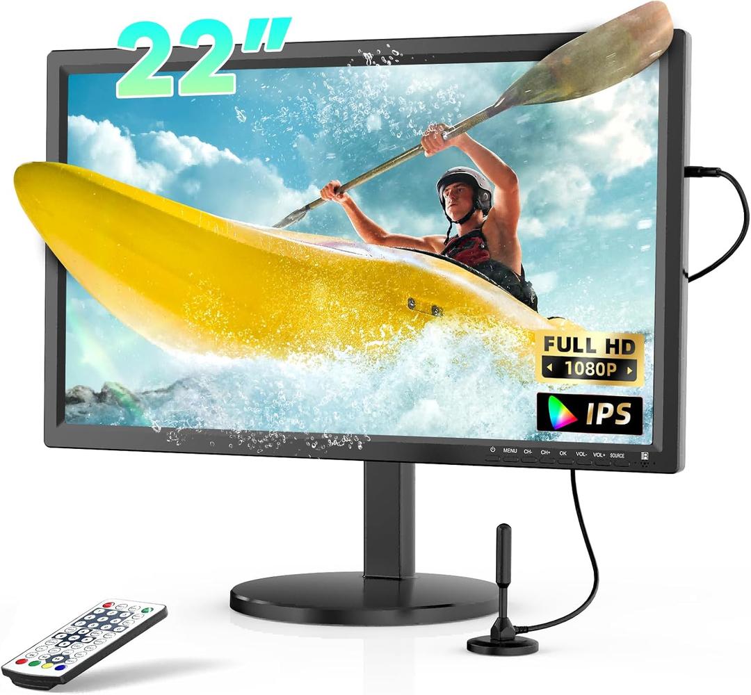 22 inch TV, 1080P Full HD with ATSC Digital Tuner, Small Flat Screen with HDMI, USB, AV Inputs, Portable TV for Cars, Kitchen, Home, RV