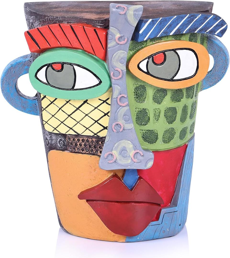 Unique Face Abstract Art Sculpture, Home Colorful Decor Statue for Modern Eclectic, TV Stand Accent, Coffee Table, Shelf, Entrance Table, Office Decor, Funky Quirky Art Decor Gift (Colorful)
