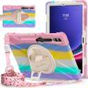 BRAECNstock Kids Case for Samsung Galaxy Tab S10+ Plus/ S9 FE+ Plus/ S9+ Plus/ S8+ Plus/ S7 FE/ S7+ Plus 5G 12.4" Shockproof Protective Cover with Pen Holder Rotating Stand&Hand Strap - Colorful Pink (12.4 inch Galaxy Tab S10+/S9 FE+/S9+/S8+/S7 FE/S7+, Hand Strap--Colorful Pink)