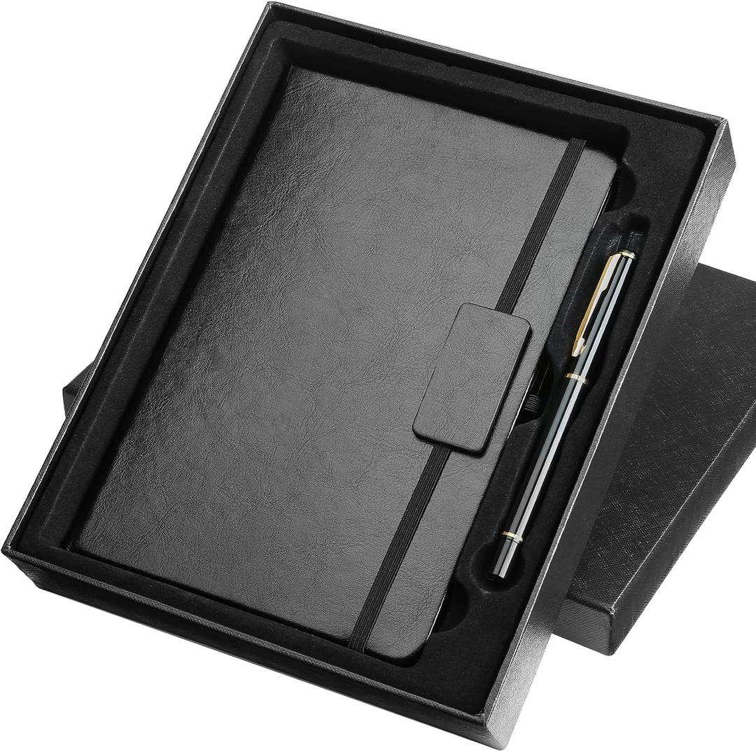 Kesoto College Ruled Hardcover Executive Writing Notebook Gift Set - A5 Lined Journal with Pen & Gift Box, 200 Pages, 8.3" x 5.8" Faux Leather, Black