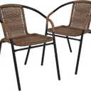 Flash Furniture Lila Modern Rattan Indoor/Outdoor Stackable Dining Chairs, Stacking Rattan Bistro Chairs for Patio or Restaurant, Set of 2, Brown