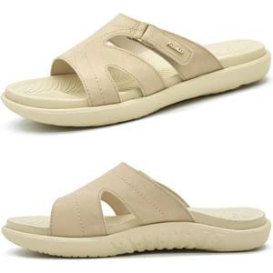 KuaiLu Womens Fashion Orthotic Slides Ladies Lightweight Athletic Yoga Mat Sandals Slip On Thick Cushion Slippers Sandals With Comfortable Plantar Fasciitis Arch Support Beige Size 9 (Beige)