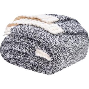 CozeCube Super Soft Fullfy Microfiber Reversible Knitted Blankets, Warm Cozy Fuzzy Plush Throw, Black and White Melange Throw Blanket for Couch Bed Sofa, 50" x 60"