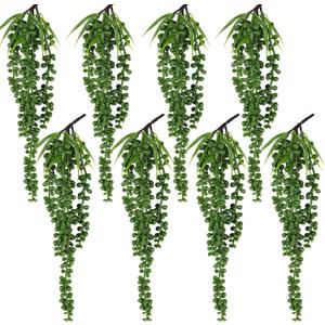 RECUTMS 8Pcs Artificial Succulent Plants Hanging String of Pearls Plant Faux Succulent Draping Greenery Unpotted Succulent Plant for Spring Home Office Basket Planter Indoor Outdoor Decor(Green)