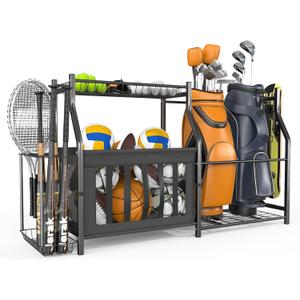 WALMANN Garage Sports Equipment Organizer, Ball Storage Stand, Indoor Golf Bags Stand for Garage