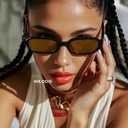NULOOQ Retro Rectangular Sunglasses for Women, 90s Trendy Small Narrow Square Frame Sun Glasses (A1* (Black Frame/Brown Lens + Black Frame/Gray Lens) - 2 Pack)