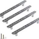 4 Pack Crystal Glass Rhinestone Cabinet Pulls Knobs Handles,Modern Decorated Shiny Dresser Drawer Konbs Pulls Handles for Cupboard Wardrobe Dresser Doors (4 Pack, 5" Hole Centers)