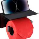 LANC Black Toilet Paper Holder with Shelf Toilet Tissue Roll Holder with Phone Shelf for Bathroom Wall Mounted and Self-Adhesive Toilet Paper Roll Holder Stainless Steel,Left Rod, A8367MB-LF