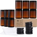 8 OZ Dark Amber Candle Jars for Making Candle - Thick Glass Jars with Metal & Plastic Lids - Empty Round Food Storage Containers, Canning Jar For Spice, Liquid, Sample - Food Grade