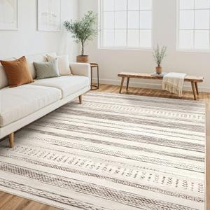 Area Rug Living Room Rugs - 5x7 Washable Large Soft Neutral Boho Moroccan Bohemian Farmhouse Rug Indoor Floor Carpet for Bedroom Under Dining Table Home Office Decor - Brown Beige