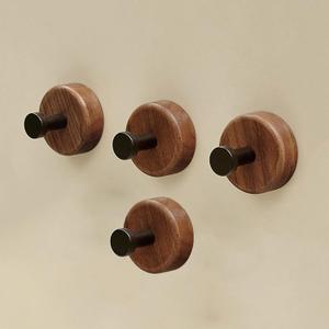 No-Drill Wall Hooks (4-Pack) - Dark Walnut Decorative Adhesive Hooks for Towels, Hats & Robes, Strong Damage-Free Hanging in Bathroom, Kitchen, Bedroom (4, Black)