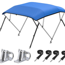 KAKIT 4 Bow Bimini Top for Boats, Marine Grade Canvas Top Heavy Duty Oxford Boat Canopy Adjustable 4 Straps Zippered Storage Boot Metal Base (3 Bow 6'L x 46" H x 79"-84" W,Blue)