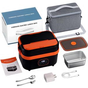1.5L Cordless Electric Lunch Box, Rechargeable 18000mAh Battery Powered Portable Food Warmer, Auto Temperature Control, Self Heating Portable Lunch Box