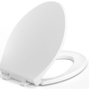 Elongated Toilet Seat, 18.5” Soft/Slow Close Oval (Oblong) Toilet Seat for Elongated Toilets, No-Slam Quiet-Close Lid, Easy-to-Install & Clean, Durable Never-Loosen White Plastic Seat