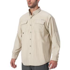 NAVISKIN Men's Sun Protection Fishing Shirts UPF 50+ Long Sleeve Sun Shirts for Men PFG Hiking Travel Camping (Large, Khaki)