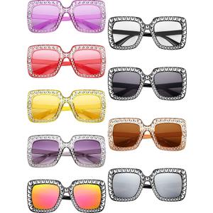 9 Pairs Rhinestone Oversized Square Sunglasses for Women Sparkling Bling Crystal Sunglasses AC Frame Glasses for Women