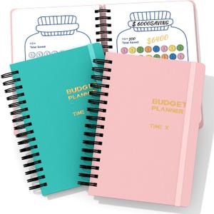 TIME X Budget Planner-Budget Binder with 12 Pockets,Undated Monthly Budget Book for A5 Bill Organizer & Account Book with Expense Tracker Notebook to Manage Your Finance. (Pink+Blue)