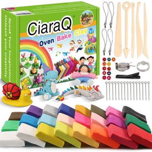 CiaraQ Polymer Clay Starter Kit, Oven Bake Modeling Clay with Sculpting Tools, 24 Colors, 1.2 lbs