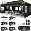 COBIZI 10x20 Pop Up Canopy Tent with 6 Removable Sidewalls, One Push Party Tent Outdoor Waterproof Event Canopy with Air Vent for Parties Commercial Wedding, 3 Height, Carry Bag, Sandbag, Black, 10x20with 6 sidewalls