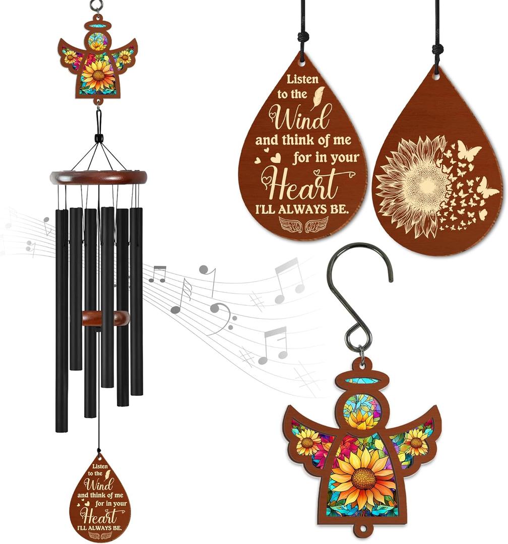 FLAGWIX Sympathy Gifts for Loss of Loved One - Memorial Angel Wind Chimes 32" for Outside - Remembrance & Bereavement Gift Ideas, Condolence Memorial Gifts for Loss of Mom Dad, Ideal for Funeral