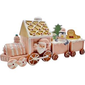 Gingerbread Train Decor Gingerbread Christmas Decorations Indoor Resin Santa Statue Train Figurines Christmas Kitchen Table Party Deco