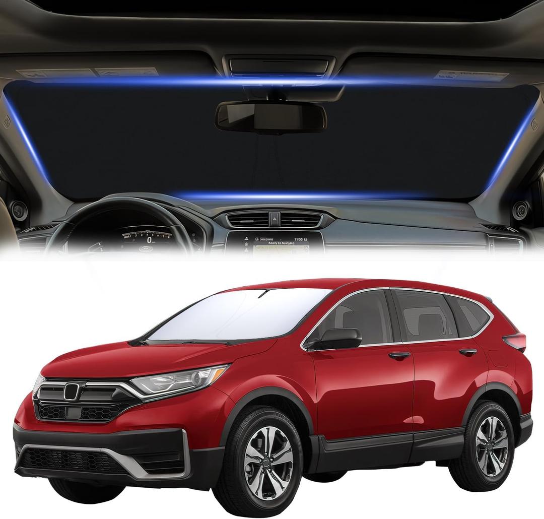Upgraded Windshield Sun Shade for Honda CR-V 2017-2022 Premium 310T Reflective Polyester UV Blocker Custom Fit Foldable Sunshade Protects Dashboard, Cools Interior & Blocks Heat