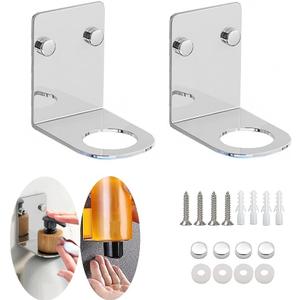 BiJun Soap Bottle Dispenser Holder Wall Mounted, Hand Pump Bottles Dispenser Stand Hanging Rack Shampoo Standing Shelf Storage Holder Bracket for Bathroom Kitchen (Silver 2 Pack)